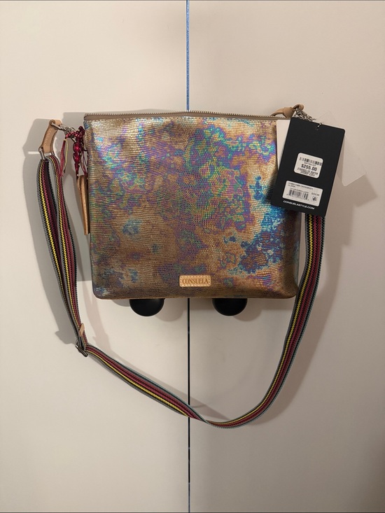 Consuela Handbags - Consuela Iridescent Bronze Crossbody with Multicolor Strap